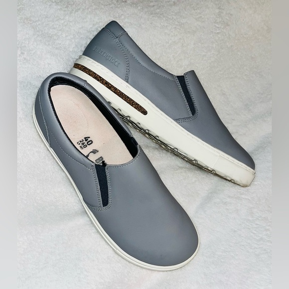 Birkenstock Oswego Grey Slip-On Leather Shoes sz 9.5 - Picture 3 of 11